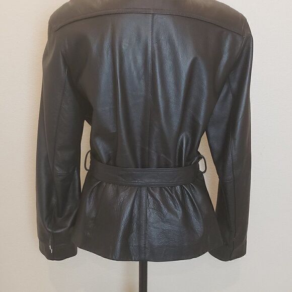 Beyond Sport Black Belted Leather Jacket Size Medium - Picture 4 of 10